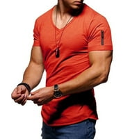 Muška majica s izrezom u obliku slova u za sport, Fitness, modna majica s kratkim rukavima s patentnim zatvaračem,