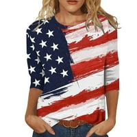 Topovi za žene, ženski trendovi, ležerni vrhovi s okruglim vratom s printom zastave od tri četvrtine majica, bluza