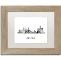 Zaštitni znak likovna umjetnost 'Boston Mas Skyline WB-BW' Canvas Art by Marlene Watson, White Matte, okvir breze