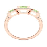 Imperijalni dragulj 10K ružičasto zlato smaragd rezano zeleno ametist ct tw dijamant tri kamena halo ženski prsten