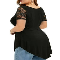 Ženska majica od čipke Majica kratkih rukava ležerna odjeća široke ljetne majice prozirna bluza Plus Size crna