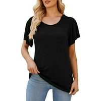 Majice za žene ljetne jednobojne majice s okruglim vratom, plisirane široke majice kratkih rukava, Ženski gornji
