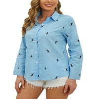 Ženske košulje u A-listi, majice s ptičjim printom, bluza s reverom, majica s uredskom tunikom, široka svijetloplava