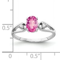 7-karatni prsten od bijelog zlata s ovalnim ružičastim safirom i dijamantom.