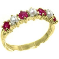 14K žuto zlato kultivirani biser i rubin ženski vječni prsten - veličina 5