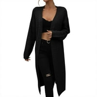 Kali_store Jesenski džemperi za žene ženske ležerne otvorene prednje strane rebraste duge kardigan kaputa crna,