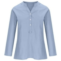Pamučni platneni vrhovi za žene v vrat dugi rukav gumb dolje majice solidne casual udobne plus veličine dame bluze