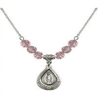Ogrlica s rodija s laganom ružičastom ružičastom listopadnom rođenom mjesecom kamene kuglice i čudesan šarm