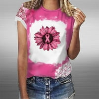 Ylioge majice za rak dojke za žene padaju moda ružičasta vrpca kratki rukavi vrat grafičke majice