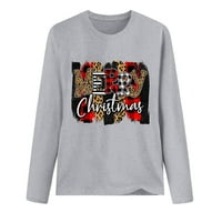 Ženska božićna ležerna majica s dugim rukavima s okruglim vratom pulover Bluza 16 9488486