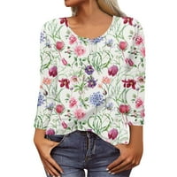 Ženski ljetni topovi košulje na kopčanje s okruglim vratom bluze majice s cvjetnim printom tunika dugih rukava