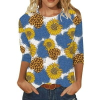 Ženske modne Ležerne majice s okruglim vratom s printom suncokreta tri četvrtine majica bluza 96 9871701