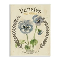 Stupell Industries Blue Assorted Pansies Vintage cvjetni paket sjemena, 19, dizajn studija W