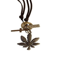 Brončani poprečni list šarm privjesak podesiva kožna ogrlica za pulover