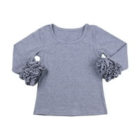 Djevojački topovi obična osnovna majica za djevojčice s čipkom bluza dugih rukava ležerna široka okrugla vrata