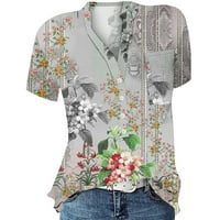 HHEI_K bluze za žene Drvane povremene ženske gumb kratkih rukava Up Majice vrhovi ljetne cvjetne ženske poslove
