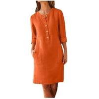 Ljetne haljine za žene okruglog vrata do koljena Slatka Putnička haljina A kroja s jednobojnim rukavima u narančastoj