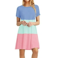 Ljetne Ležerne jednobojne široke haljine s majicama za žene s okruglim vratom i kratkim rukavima Mini haljina