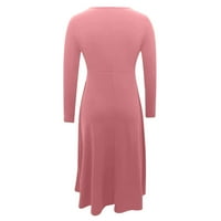 Ženske jesenske haljine za žene-Maksi haljine s okruglim vratom s dugim rukavima, Ležerne haljine za žene u ružičastoj