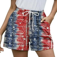 FSQJGQ Ženske kratke hlače Stretch Jean kratke hlače plus veličine žene američke zastave uzorci casual struga