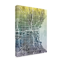 Zaštitni znak Fine Art 'Milwaukee Wisconsin City Map Blue Yellow Art Art by Michael Tompsett