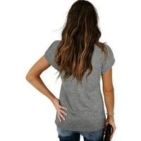 Huachen ženski casual kreativni print majica s kratkim rukavima s kratkim rukavima, Grey XL