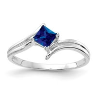 Čvrsta 14K Bijelo zlato princeza izrezana safir plava rujna zaručnički prsten rujna Veličina 7