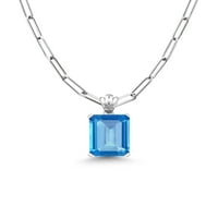 Gem Stone King 16. CT Swiss Blue Topaz White Diamond Sterling Silver Privjesak s lancem veze s papirnatim kclip