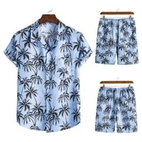 Havajski Set Za plažu za muškarce labavog kroja s printom tropske palme, košulje s kardiganom na kopčanje s kratkim