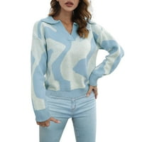 Džemperi za žene, džemper za žene s reverom, pulover s dugim rukavima, džemperi, ležerni topli pleteni vrhovi
