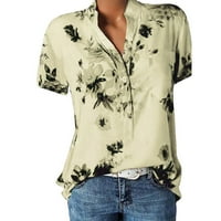 Ženske vrhove košulje za žene ženske ležerne tiskane V-izreze za kratke rukave pulover labave bluze bež s