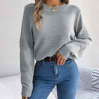 Ženski džemperi, modni puloveri, bluza s dugim rukavima, majica, pletenina, siva;