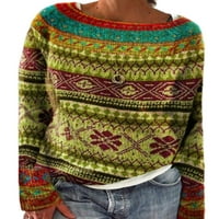 Ženski pulover s dugim rukavima, džemper s geometrijskim printom, pleteni pleteni džemperi, široki Okrugli vrat,