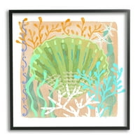 Stupell Industries živopisni koraljni prekrivač plaža Seashell Akvarel uzorak grafička umjetnost crna uokvirena