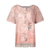 SKSLOEG bluze za žene cvjetne tiskane košulje s kratkim rukavima gumb Up Henley Tops Majica labava ležerna bluza