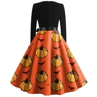 Ženski modni okrugli vrat casual tanki fit halloween tiskana haljina dugih rukava