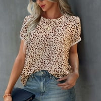 Ljetni topovi za žene bluze kratkih rukava s čipkastim obrubom radna košulja s leopard printom ležerna majica