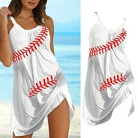 Ženska haljina ljetna ležerna haljina s bejzbolskim printom, haljina s prslukom s naramenicama, ženska ležerna