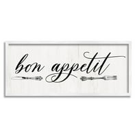 Bon Appetite vintage pribor za jelo Tipografija grafička umjetnost umjetnički tisak u bijelom okviru zidna umjetnost