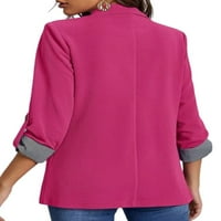 Ženske poslovne jakne kardigan s reverom na vratu sako s dugim rukavima modna gornja odjeća uredski sakoi ružičasto
