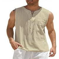 Muški ljetni Casual prsluk, jednobojna široka majica bez rukava s izrezom u obliku slova H i vezicama za trčanje