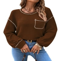 Ženska ležerna tunika u boji blokirana bluza s krpicama široki pleteni vrhovi Ženska odjeća za slobodno vrijeme