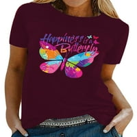 Enwejyy žene ljetni leptir tisak kratkih rukava casual majice bluza bluza