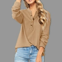 Fabiurt ženska jesen i zimska ženska gumb s dugim rukavima dolje ovratnik v vrat pletena košulja stoji majica