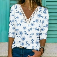 Ljetne ženske majice veličine plus tri četvrtine, Ležerne majice s čipkom i izrezom u obliku slova u, elegantne