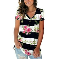 Ženske osnovne majice s cvjetnim izrezom u obliku slova U i kratkim rukavima, ljetni casual vrhovi, bluze u obliku