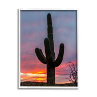 Nadlazeći pustinjski kaktus silueta krajolik fotografija bijela uokvirena umjetnička print zidna umjetnost
