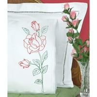 Jastučnice s bijelim čipkastim obrubom od 2 kg-ruža s dugim stabljikama