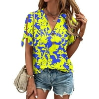 Rasprodaja ženske ljetne majice bluza labava ležerna majica s izrezom u obliku slova U i printom na kopčanje Majica