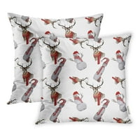 Crveni svečani zimski uzorak Sobovi i snjegovići akvarel Božićna jastučnica jastučnice za jastuke set od 2